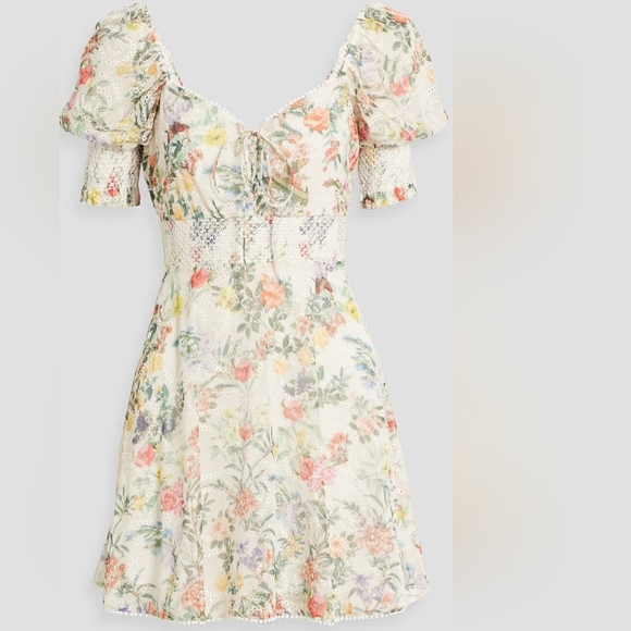 NWT Alice + Olivia Kristie Floral Print Broderie Anglaise Chiffon Mini D… - Picture 2 of 13